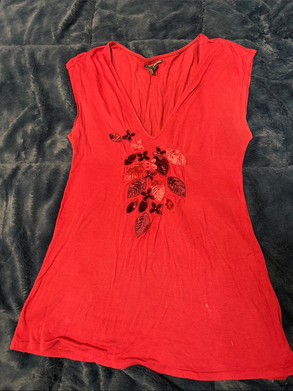 Lucky Brand Red V-Neck Embroidered Tank